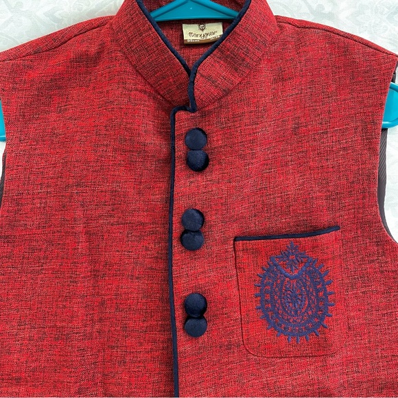 Men’s Red Waistcoat Nehru Jacket - Picture 6 of 6